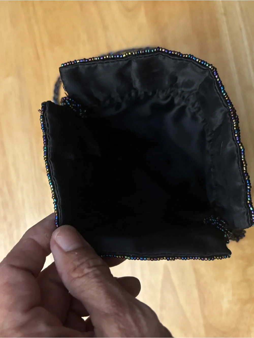 Iridescent Sequin Drawstring Satchel - Black